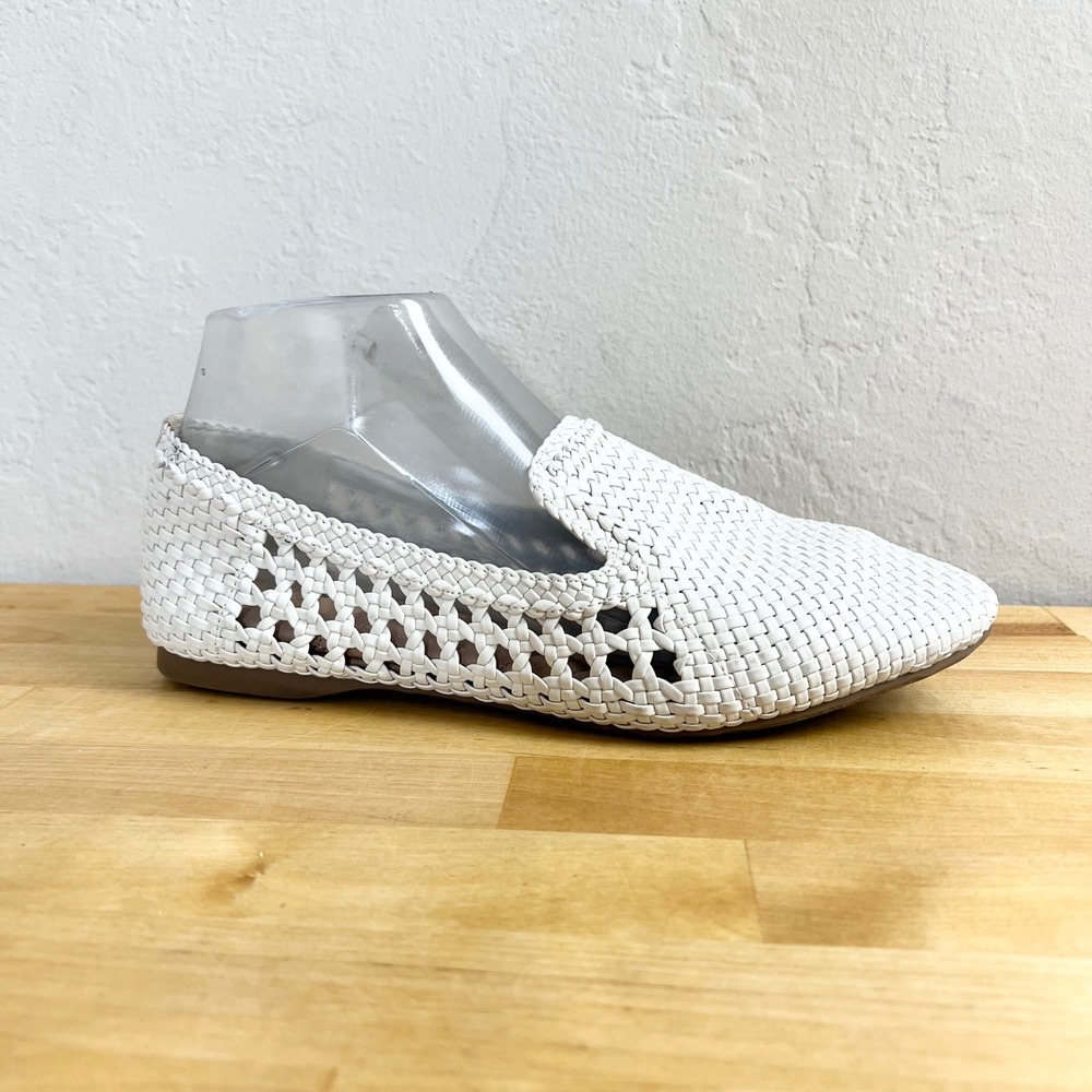 Birdies Loafers The Starling Size 7.5 White Woven Leather Flat Slip On Shoes‎